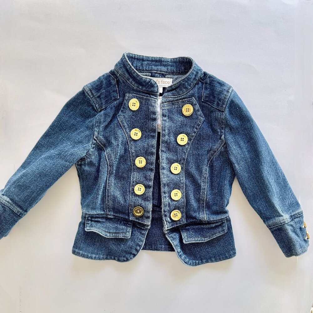 Angel's Face Military Denim Jacket 2-3Y 3T Gold Buttons Fall Layering Toddler